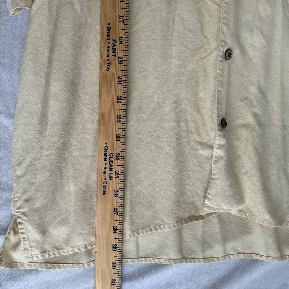 Bobby Chan Butter Yellow 100% Silk Wooden Button Down Hawaiian‎ Shirt Men Large - Picture 6 of 7